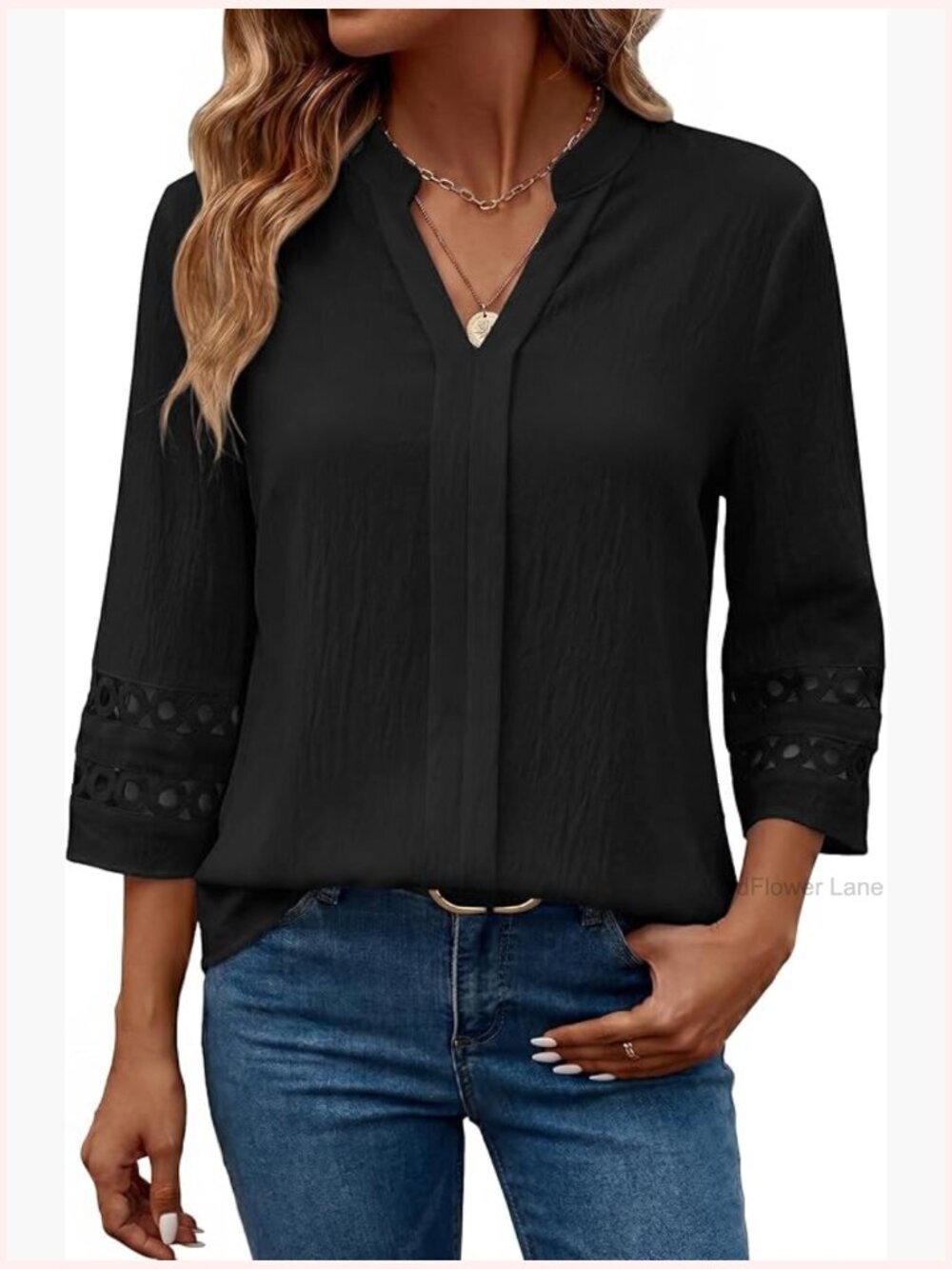 3/4 Length Sleeve V-Neck Blouse Tunic Pleated Dressy Casual Work Top